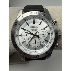 Seiko 6T63-00E0 New Battery Mens Diver Chronograph Watch 42MM 8" Leather Band